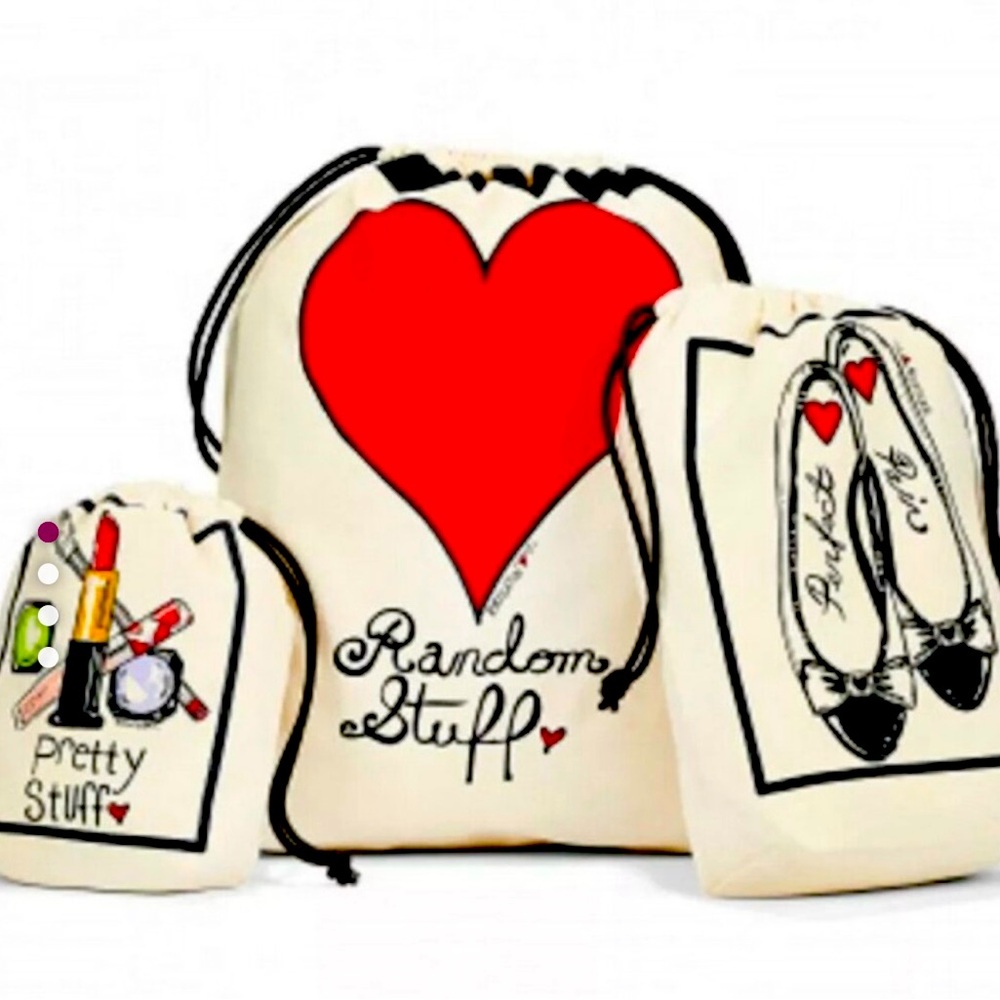 Brighton ❤️ Pack Your Bags Travel Kit - 3 New Canvas Drawstring Travel Bags NWT